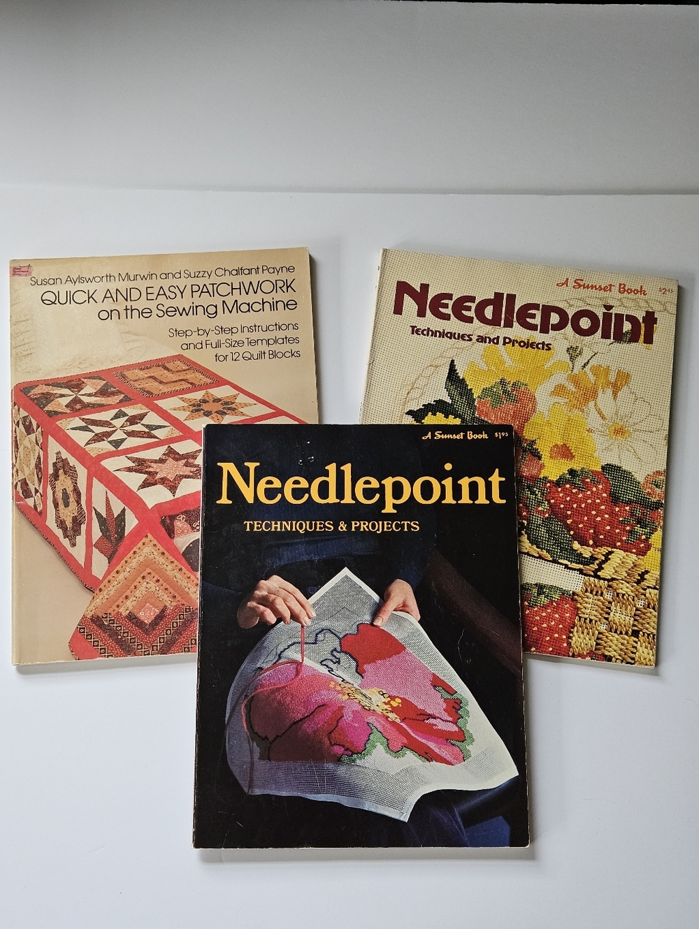 lot of 3 vintage 1970s needlepoint quilt patchwork paperback books crafts sewing